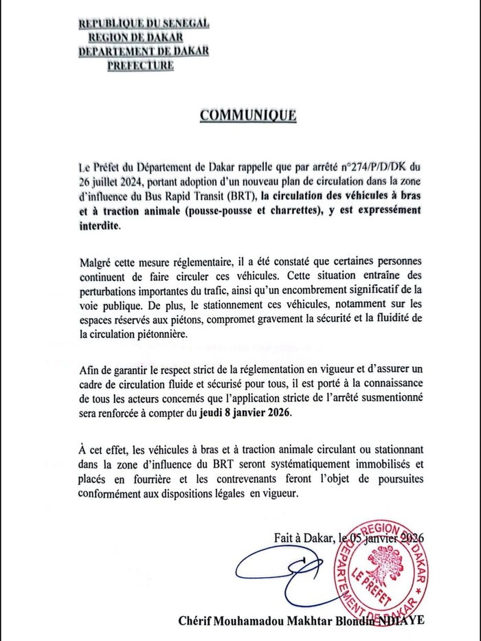 Circulation anarchique autour du BRT : Le Préfet durcit les sanctions