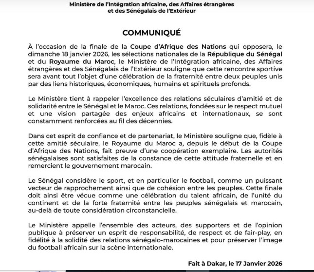 Tensions au Maroc / finale de la CAN 2025 : L’État du Sénégal entre en jeu Tensions au Maroc / finale de la CAN 2025 : L’État du Sénégal entre en jeu