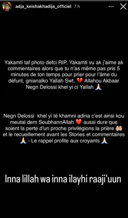 Décès de Halima Gadji : L’actrice Adja pour un gros coup de gueule,"yakamti nguen nite dé baguen..."