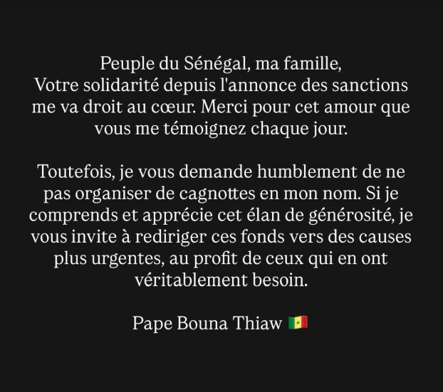 Après les sanctions de la CAF : Pape Thiaw invite à rediriger la Cagnotte des supporters vers des causes plus urgentes…
