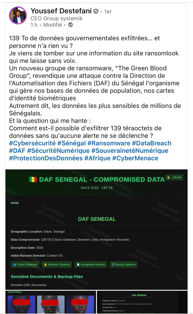Cyberattaque à la DAF : Un risque de perte de données personnelles de Sénégalais