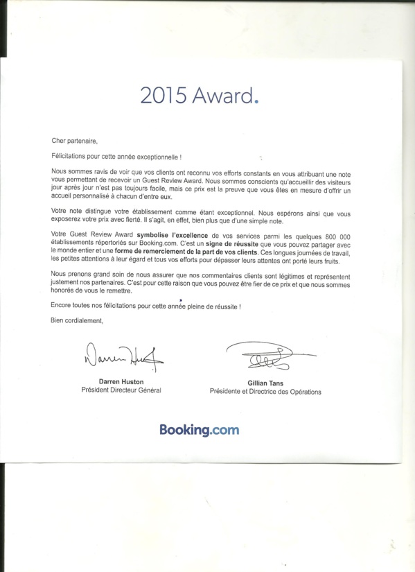 Le Lamantin Beach Resort and Spa de Saly obtient pour la deuxième année consécutive le Prix "Guest Review Award" par Booking.com.