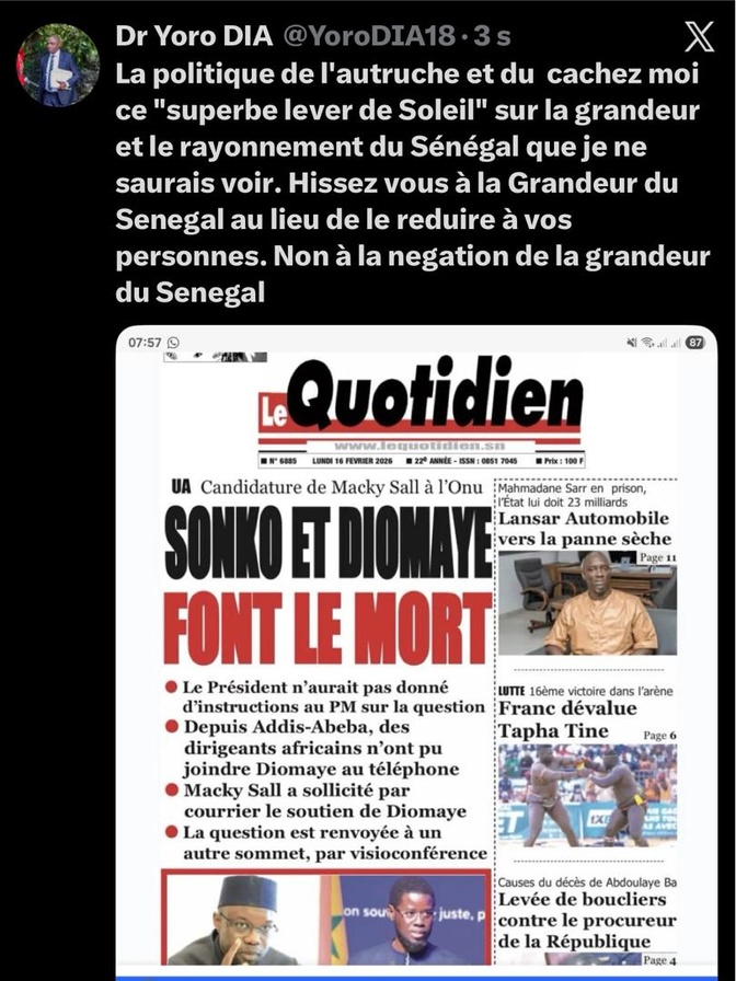 Dr. Yoro Dia, ancien Ministre, dit Non à la négation de la grandeur du Sénégal
