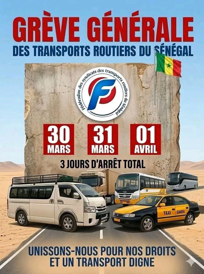 Grève des transports au Sénégal: trois jours de paralysie annoncés du 30 mars au 1er avril