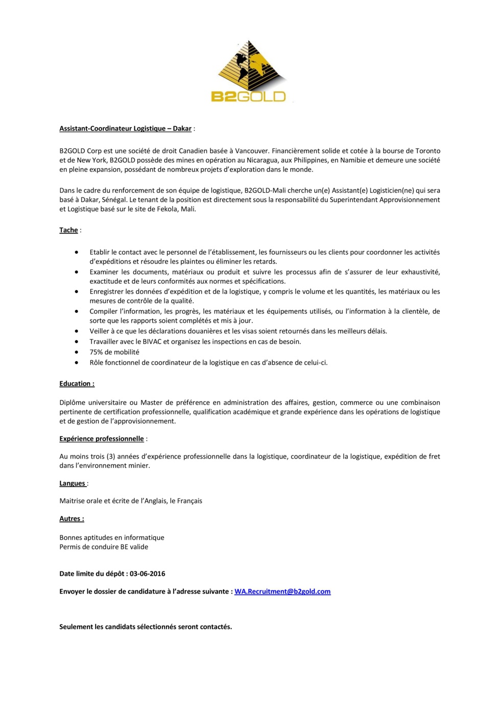 B2Gold Recrute 