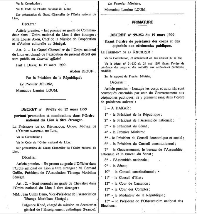 Protocole d’État au Sénégal : le décret de 1999 au cœur du débat sur la préséance des autorités