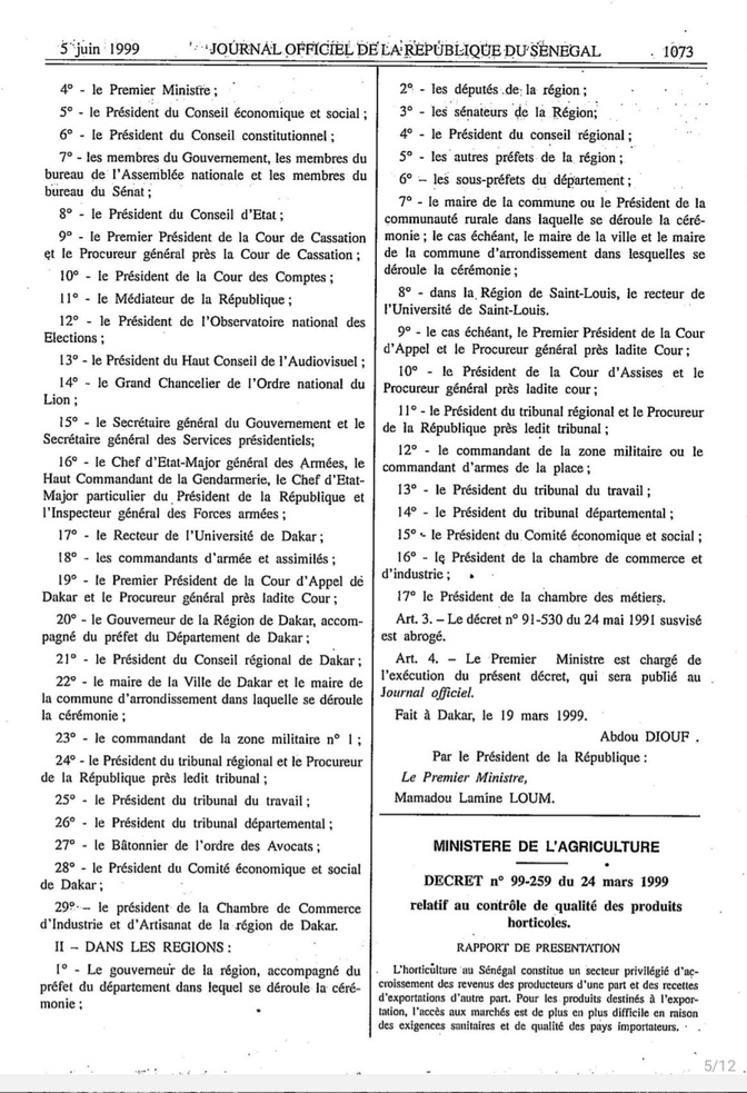 Protocole d’État au Sénégal : le décret de 1999 au cœur du débat sur la préséance des autorités