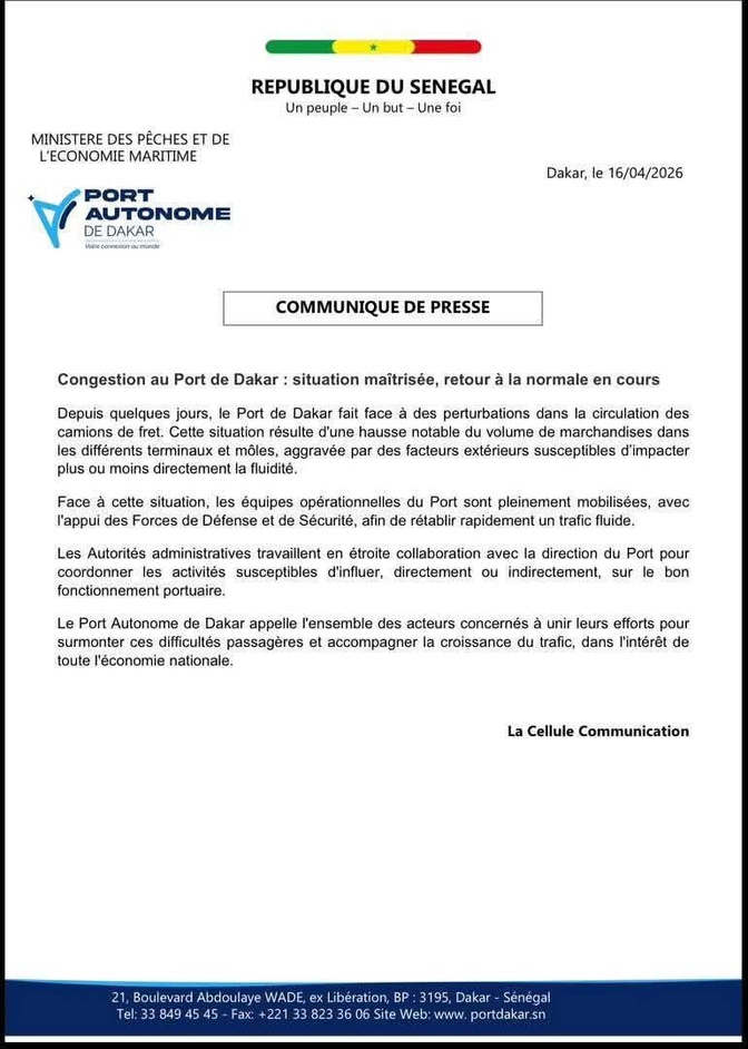 Congestion au Port de Dakar : situation maitrisée, retour à la normale en cours