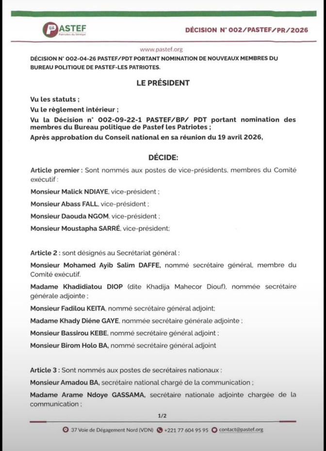 Restructuration de Pastef : Sonko verrouille le Bureau Politique avec ses lieutenants historiques