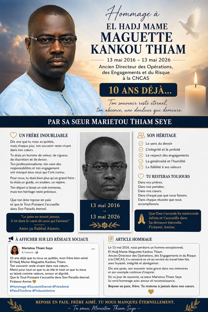 Dix ans déjà : hommage à El Hadj Mame Maguette Kankou Thiam ( Mariètou Thiam Seye )