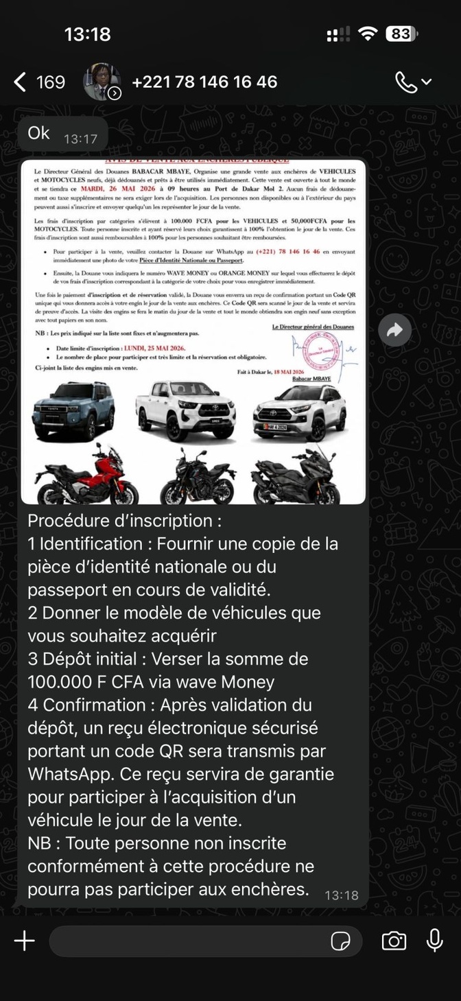 Alerte fraude : des escrocs usurpent l’identité du Colonel des Douanes Arva Kane pour une fausse vente aux enchères Alerte fraude : des escrocs usurpent l’identité du Colonel des Douanes Arva Kane pour une fausse vente aux enchères