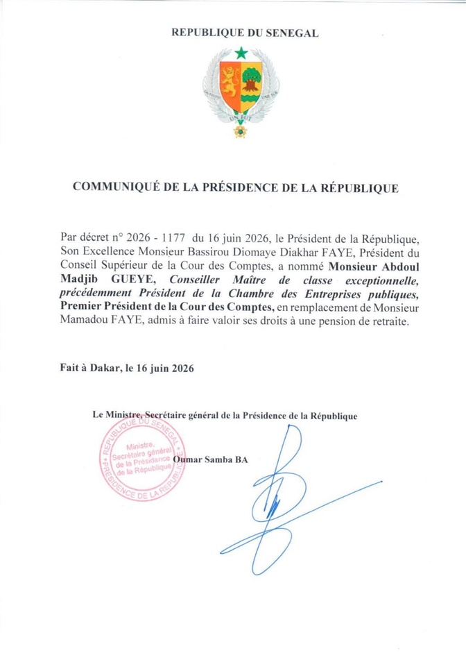 Cour des comptes : Abdoul Madjib Gueye prend les rênes de la haute juridiction financière Cour des comptes : Abdoul Madjib Gueye prend les rênes de la haute juridiction financière