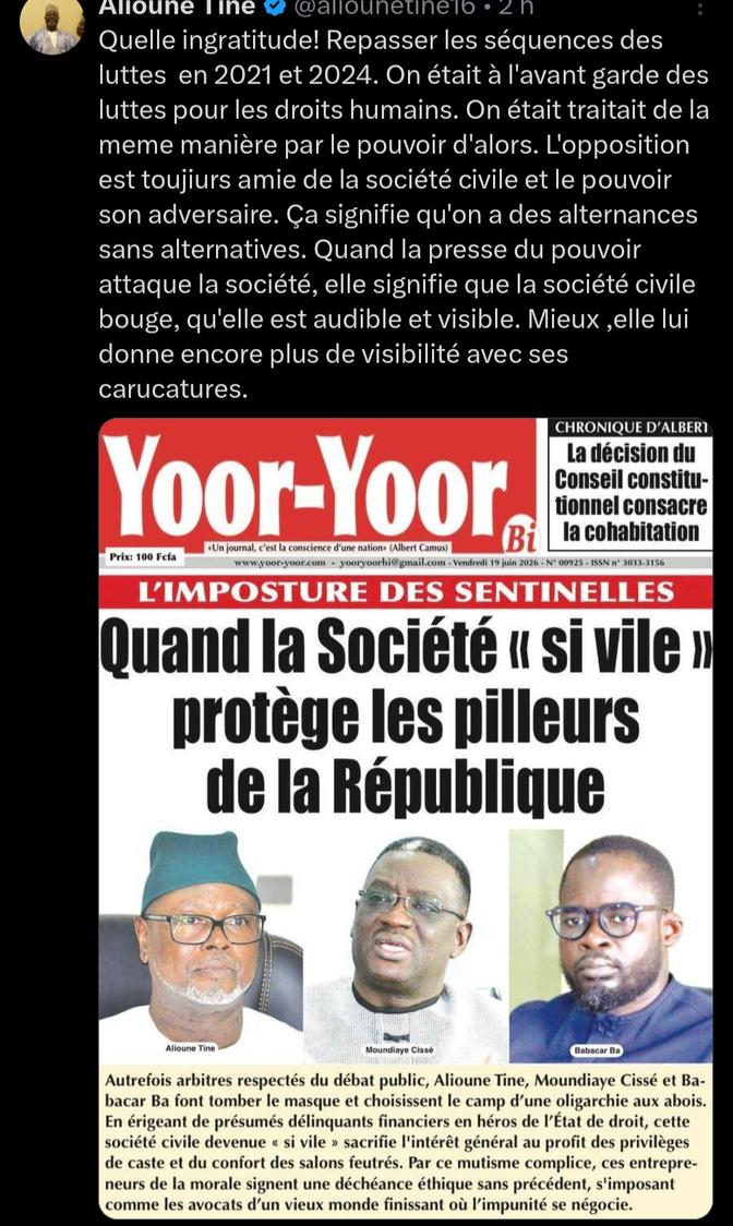 Société civile sous tension : Alioune Tine riposte après une Une jugée « virulente »
