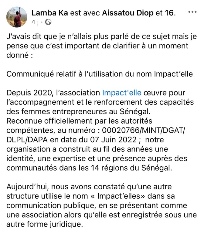 Polémique autour d’« Impact’Elle » : un réseau lancé avec la Première Dame accusé d’utiliser un nom déjà existant