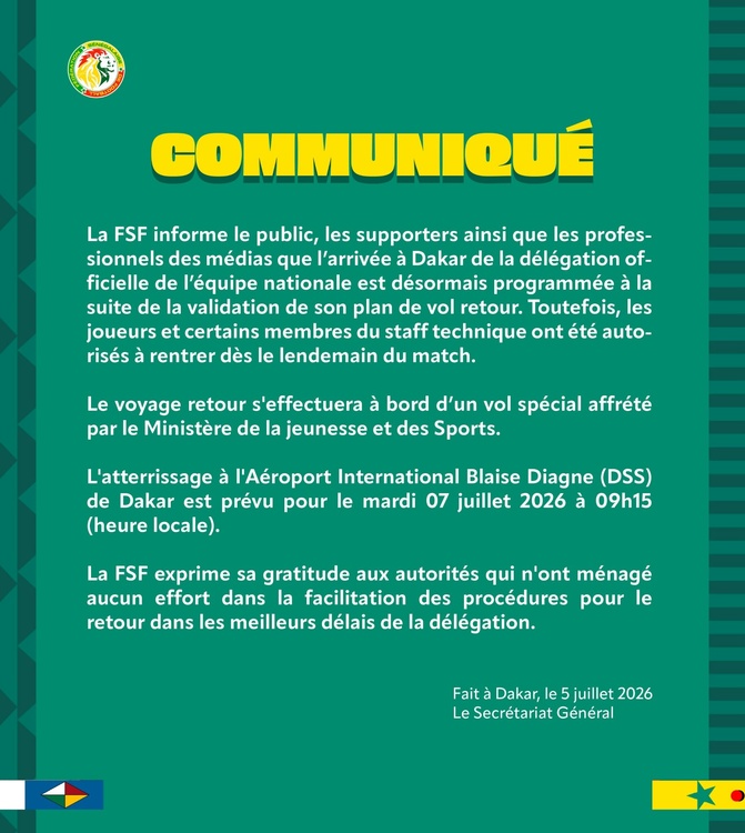 Coupe du monde 2026 : les Lions du Sénégal attendus à Dakar mardi à 9h15