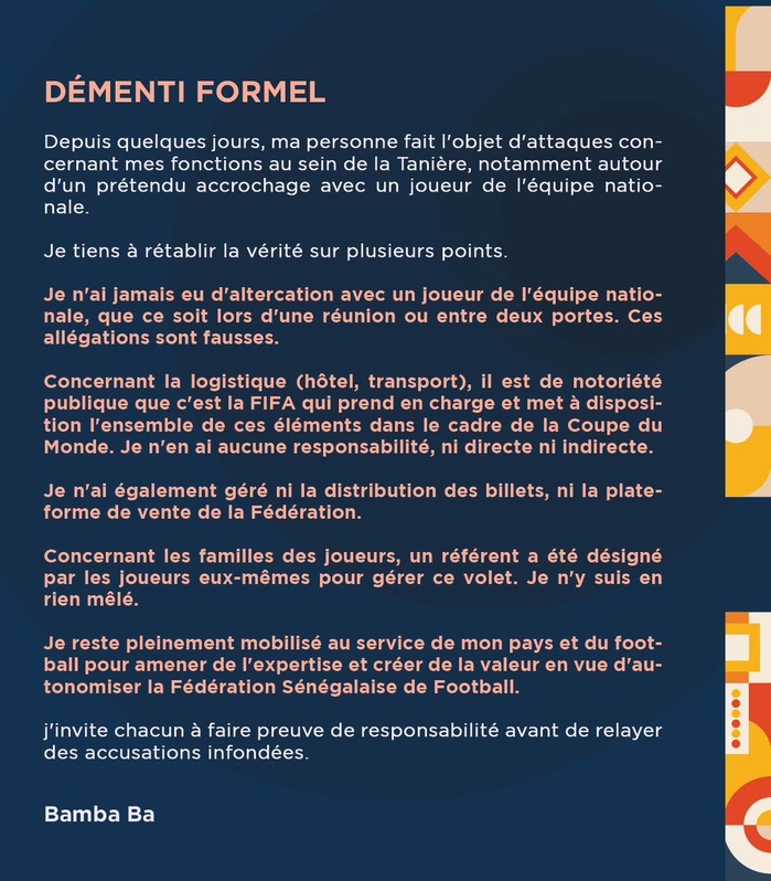 FSF : Bamba Ba brise le silence et répond aux polémiques du Mondial 2026