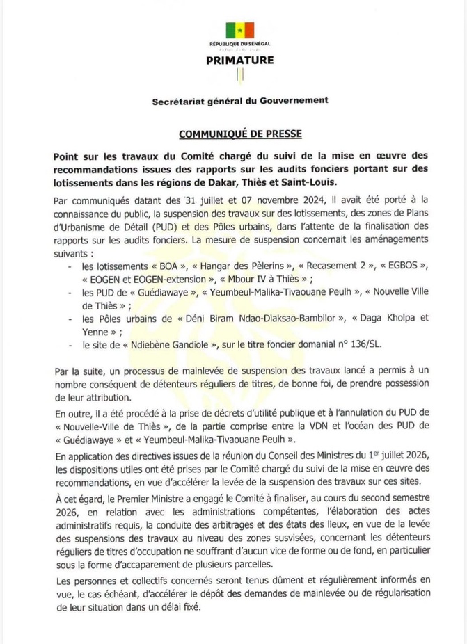Après le départ d’Ousmane Sonko de la Primature, le dossier du foncier redémarre enfin