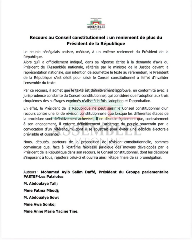 Saisine du Conseil constitutionnel : PASTEF contre-attaque