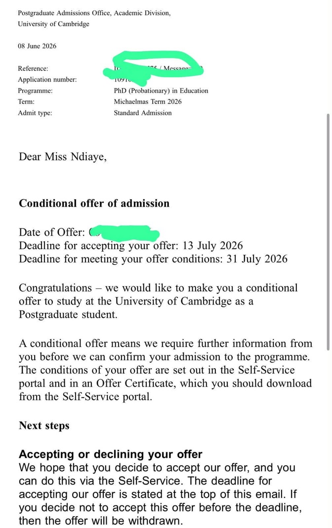 Mame Codou Ndiaye, de Fatick à Cambridge : un parcours exceptionnel au service de l’éducation des filles