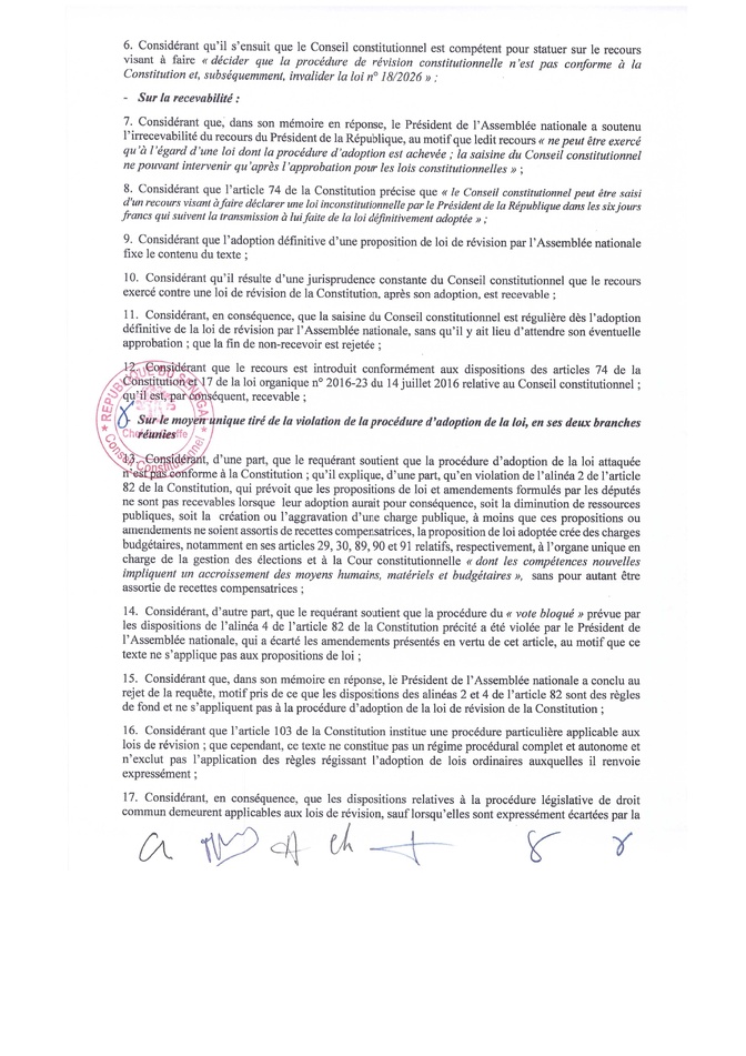 Sénégal: le Conseil constitutionnel invalide la loi de révision constitutionnelle n° 18/2026