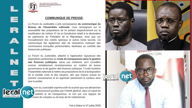 Transparence budgétaire et bonne gouvernance : Le Forum du Justiciable salue les initiatives de l’Assemblée nationale