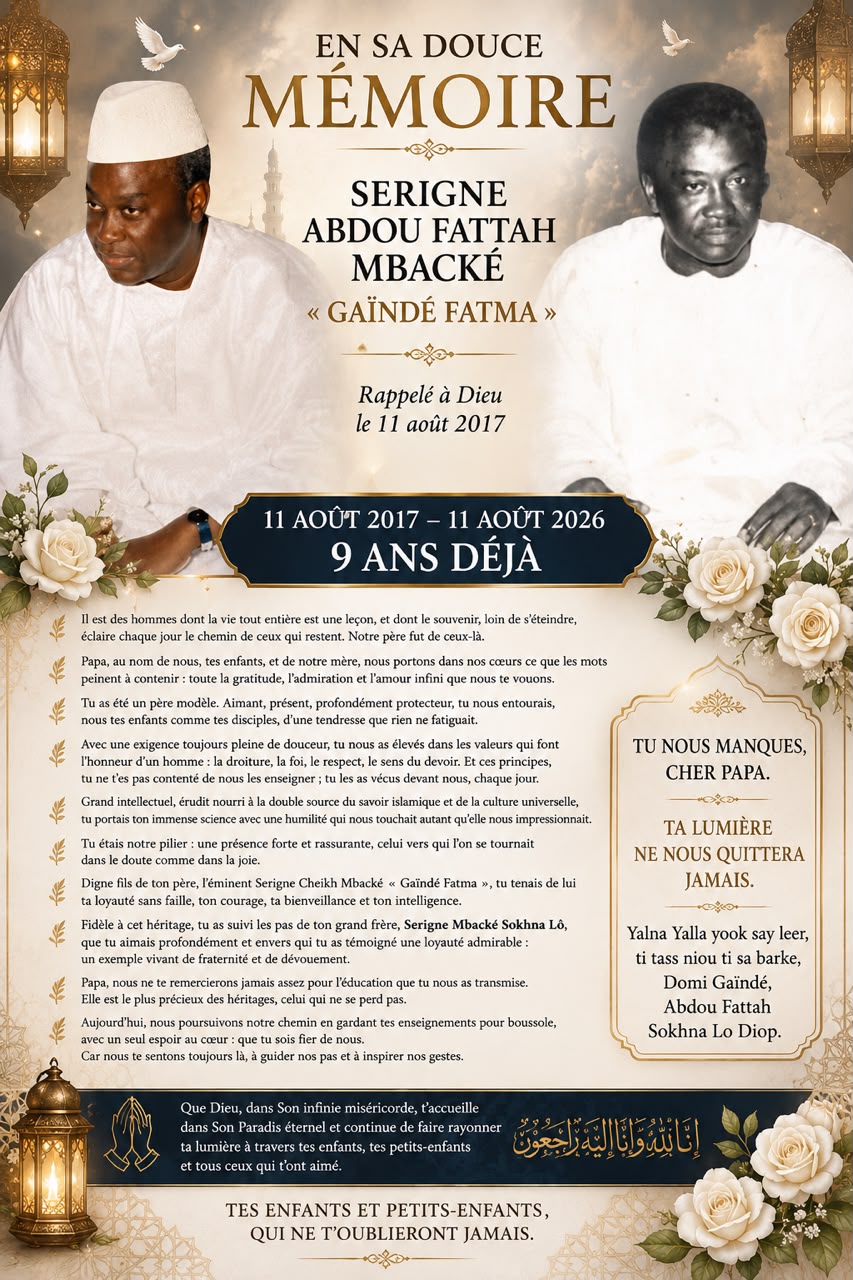 Neuf ans après sa disparition, Serigne Abdou Fattah Mbacké « Gaïndé Fatma » reste une lumière pour les siens