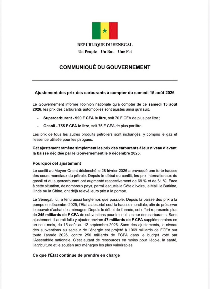 Les prix du carburant reviennent au niveau laissé par Macky Sall Les prix du carburant reviennent au niveau laissé par Macky Sall