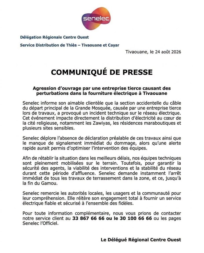 Perturbations électriques à Tivaouane : Senelec demande l’arrêt des travaux de terrassement
