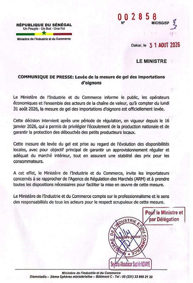 Oignon : le Sénégal rouvre ses portes aux importations après plusieurs mois de gel