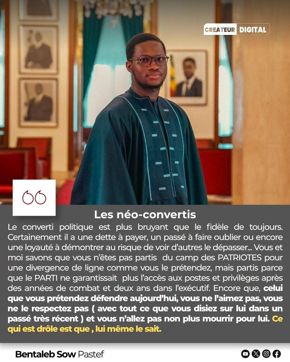 Bentaleb Sow, membre du Pastef. Visuel : page Facebook Créateur Digital