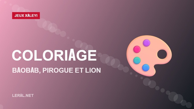 Coloriage : le baobab, la pirogue et le lion