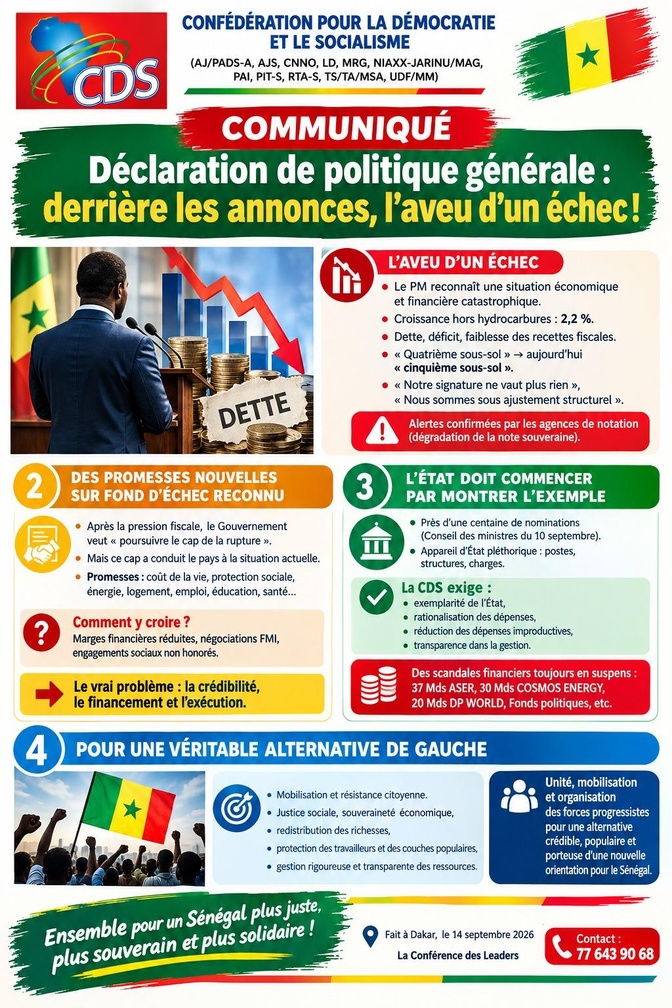 Déclaration de politique générale : la CDS dénonce « l’aveu d’un échec »