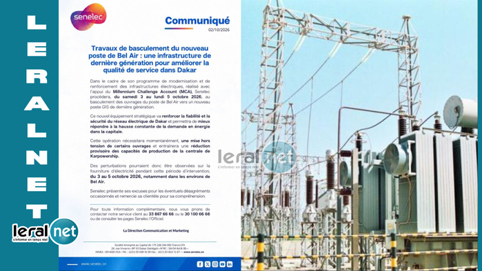 Dakar : Senelec annonce des travaux de basculement du nouveau poste de Bel Air et de possibles perturbations du réseau