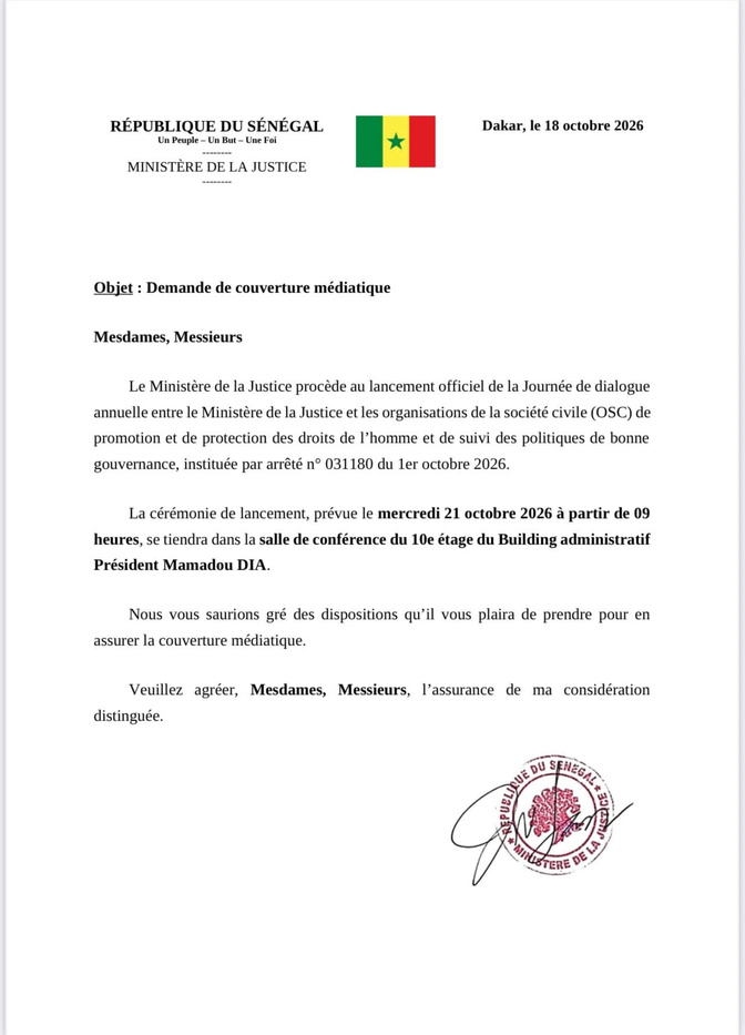 Le ministère de la Justice annonce le lancement d’une journée de dialogue avec la société civile