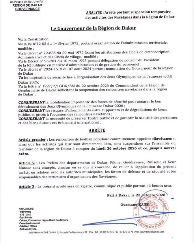 JOJ Dakar 2026 : les Navétanes suspendus dans la région de Dakar jusqu’à nouvel ordre