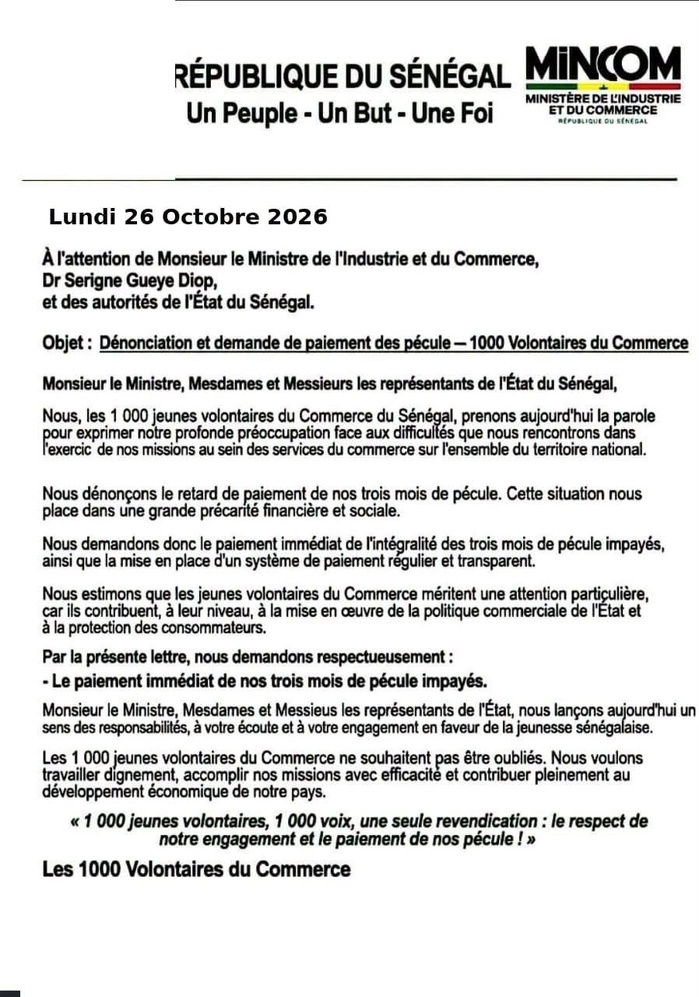 Retard de paiement des pécules : les 1 000 volontaires du Commerce interpellent l’État