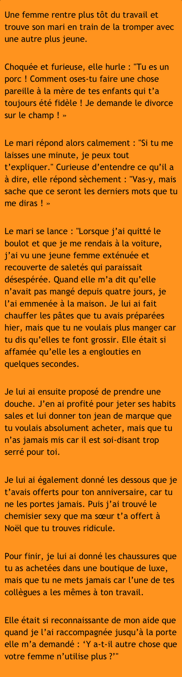 Un mari explique pourquoi il trompe sa femme