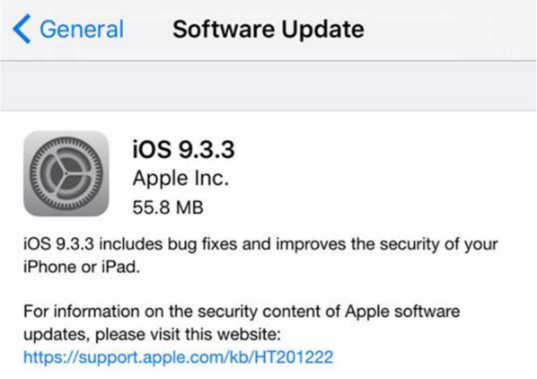 Apple a confirmé un problème autour de l'iOS 9.3.3