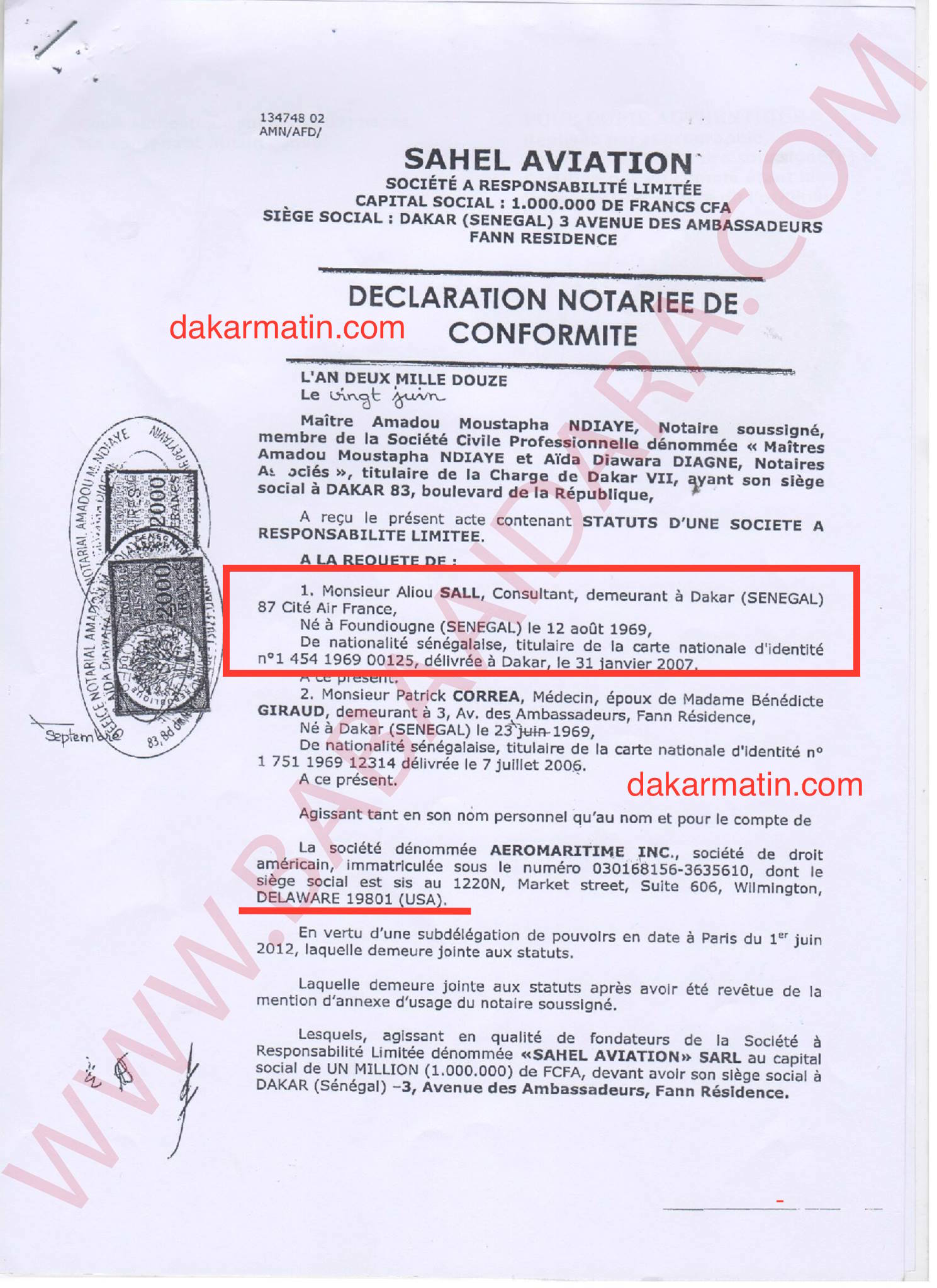 Création d’une entreprise d’aviation par Aliou Sall : Les preuves accablantes (Document)