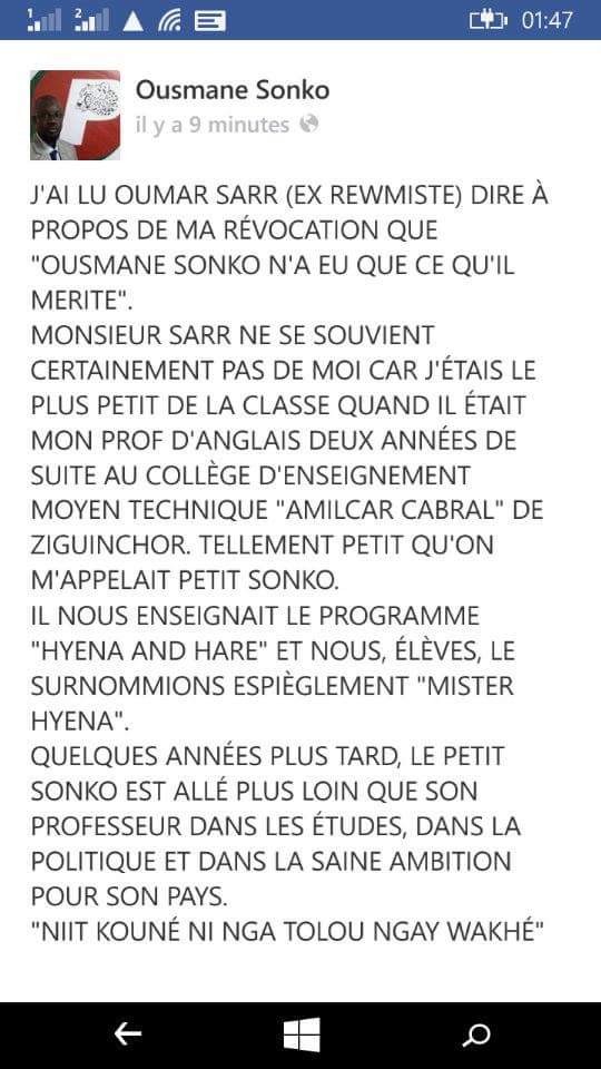 Sonko nargue Oumar Sarr 