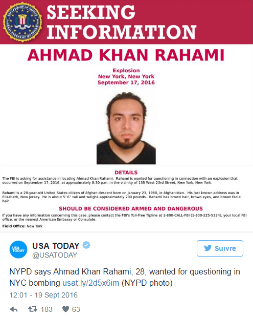 Le suspect de l'attentat de New York identifié