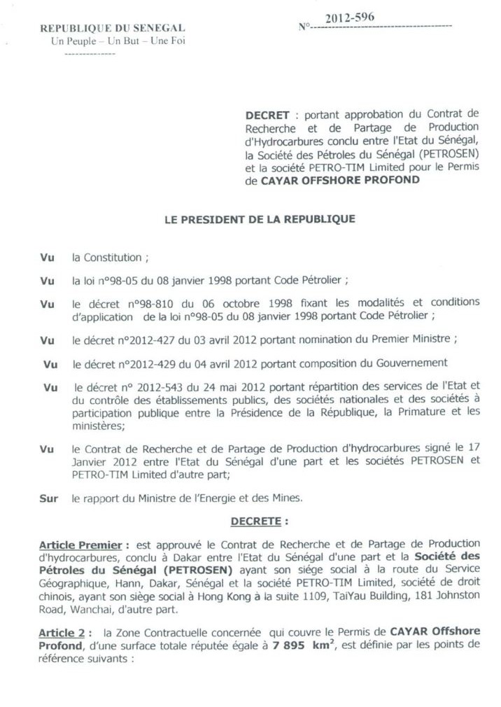 Le décret 2012-596 du 19 juin 2012 signé par le Président Macky Sall et contresigné par Abdoul Mbaye alors Premier  ministre.