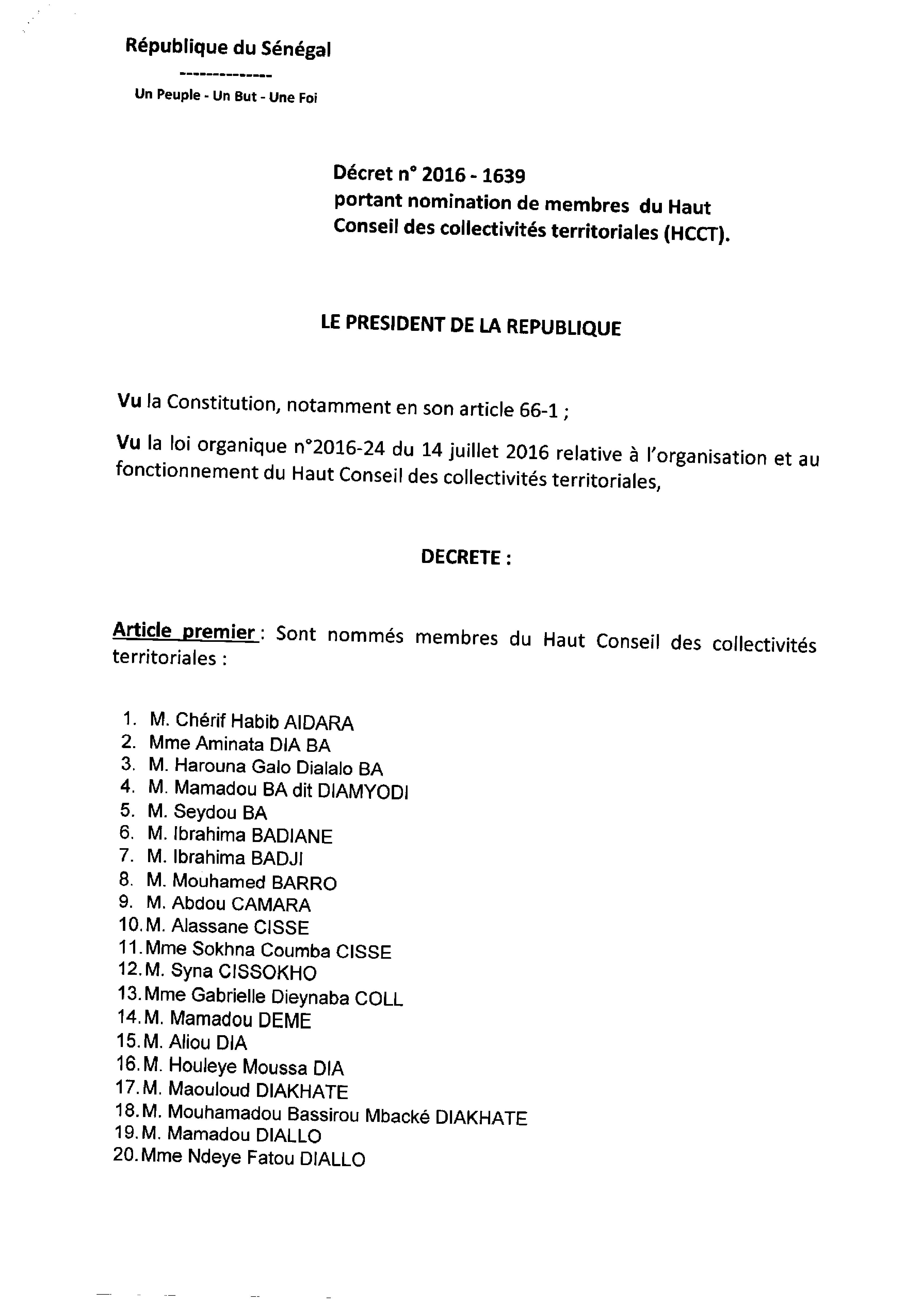 EXCLUSIF: les décrets du Haut Conseil des Collectivités territoriales (HCCT)