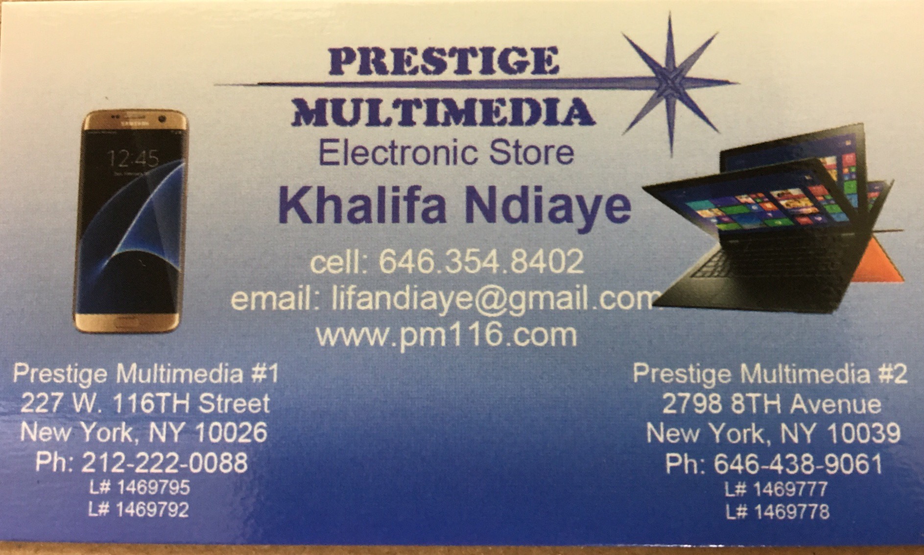 Khalifa Ndiaye, Prestige Multimédia-electronic store, New York