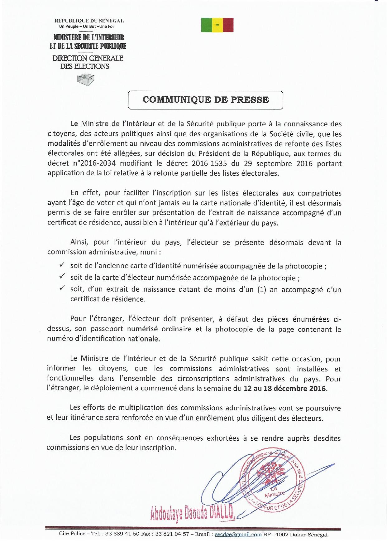 Facilitation des inscriptions sur les listes électorales : les précisions du ministère de l'Intérieur (communiqué)