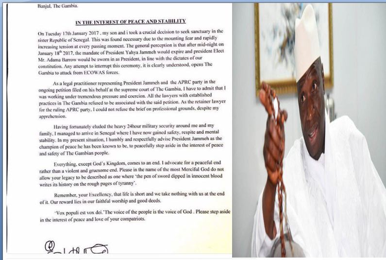 Gambie: Edu Gomez, l'avocat de Yahya Jammeh s'est réfugé hier (mardi) au Sénégal et lui envoie une lettre