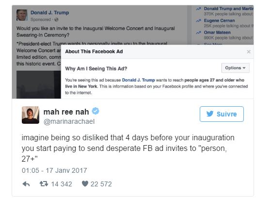 Trump lance des invitations Facebook pour demander aux Américains de venir à l'investiture