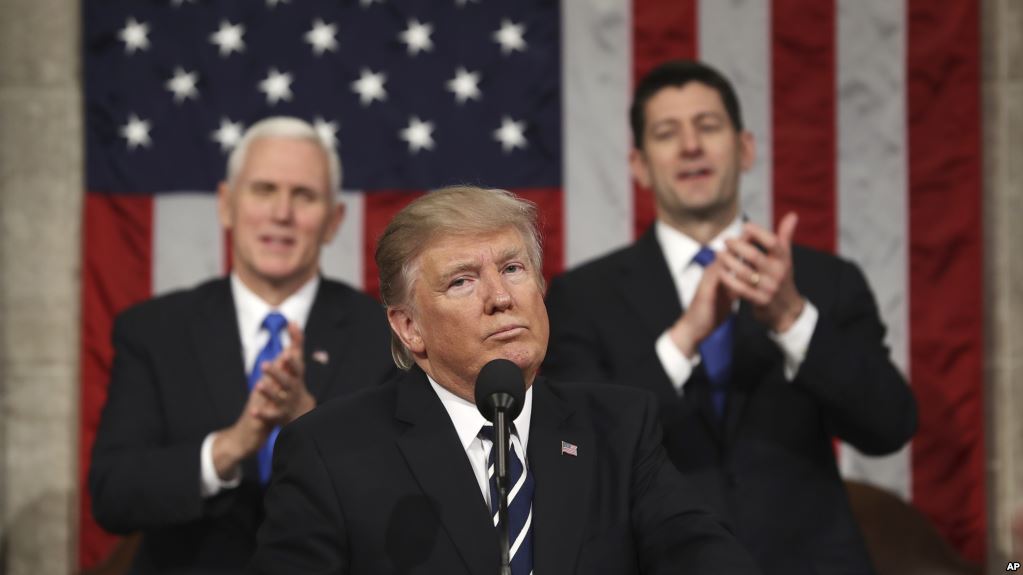 Donald Trump a donné un discours au Congrès, à Capitol Hill, Washington DC, le 28 février 2017.