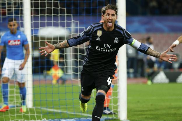 Sergio Ramos a signé un doublé à Naples pour le Real. (Reuters)