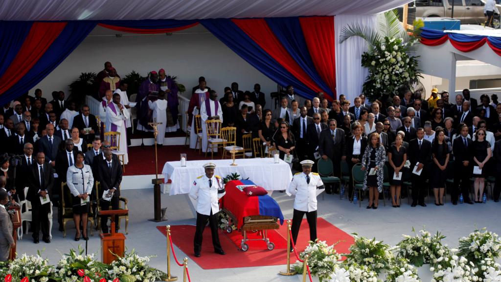 Obsèques de l'ex-président haïtien René Préval, le 11 mars 2017 à Port-au-Prince.